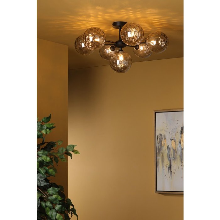 Celia - 7 Light Semi Flush Black and Smoked Glass Shades