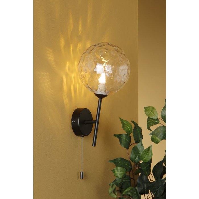 Celia - Black and Moulded Clear Glass Wall Light