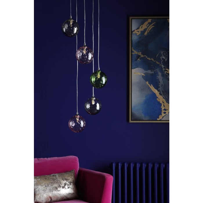 Fergie - 5 Light Chrome and Coloured Glass Cluster Pendant
