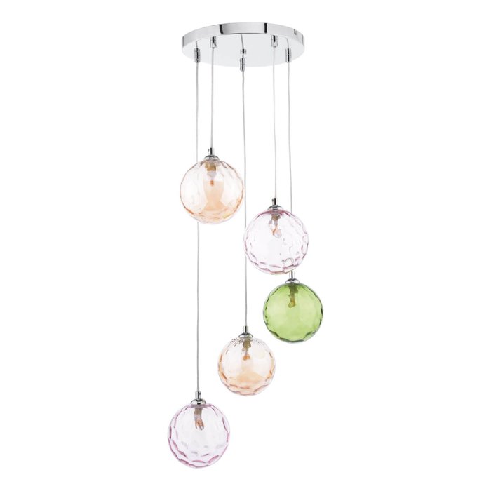 Fergie - 5 Light Chrome and Coloured Glass Cluster Pendant