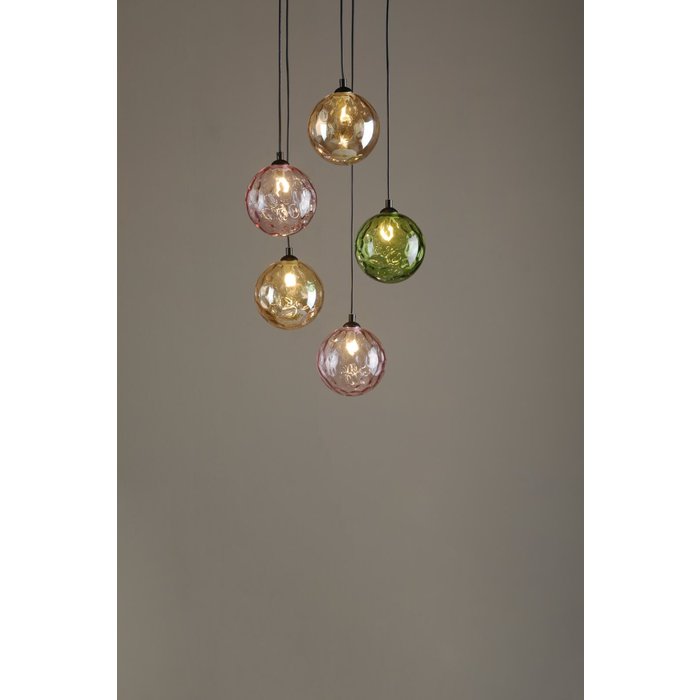 Fergie - 5 Light Black and Coloured Glass Cluster Pendant