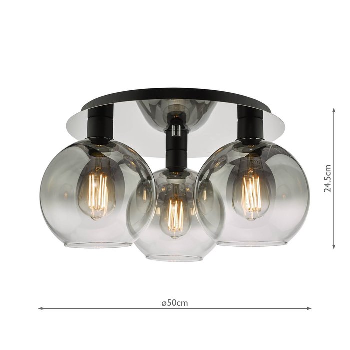 Lucy - Black and Ombre Smoked Glass 3 Light Flush Light