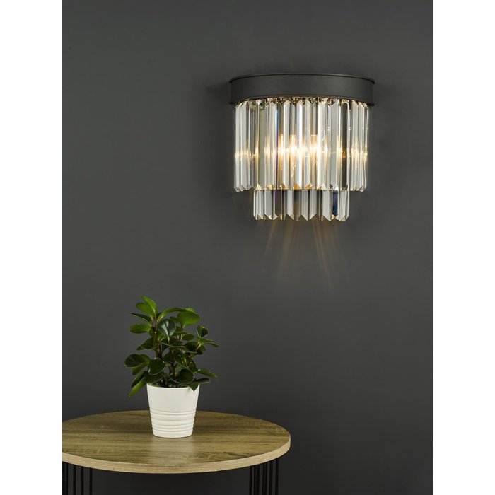 Darcy - Anthracite & Crystal 2 Light Wall Light