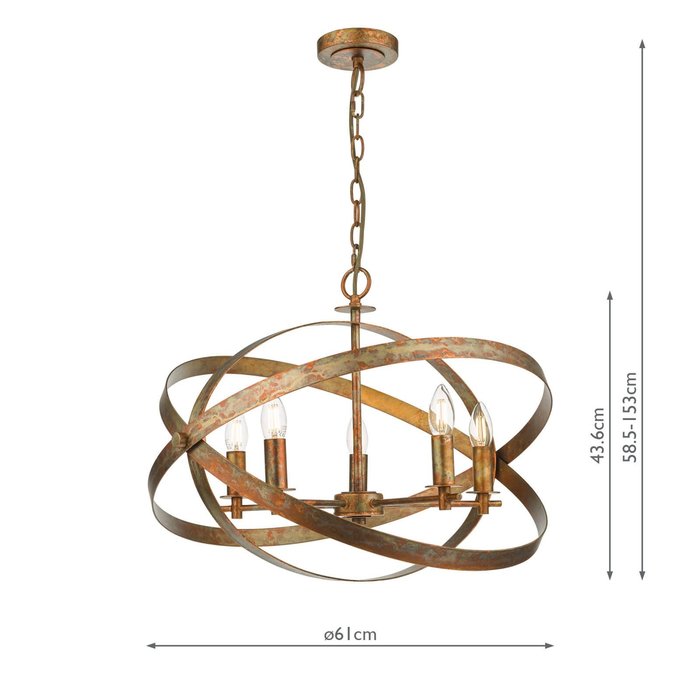 Nicola - Mottled Copper 5 Light Armed Chandelier Pendant