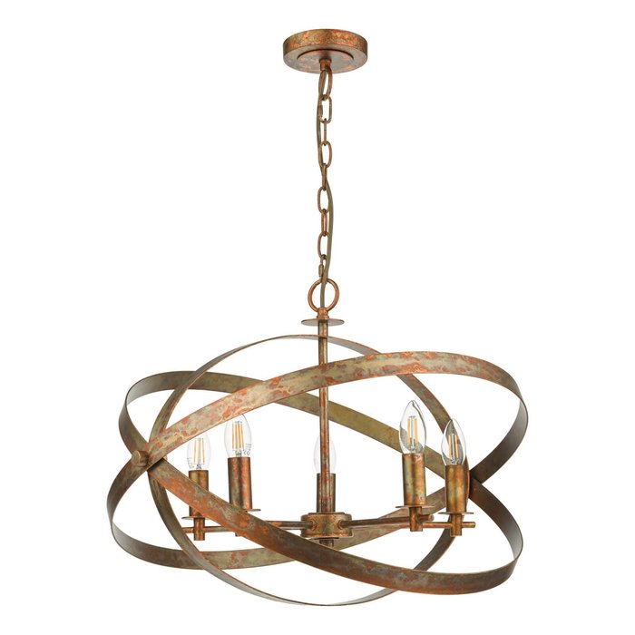 Nicola - Mottled Copper 5 Light Armed Chandelier Pendant