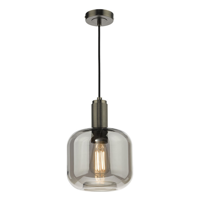 Emma - Polished Nickel and Smoked Glass Pendant Light