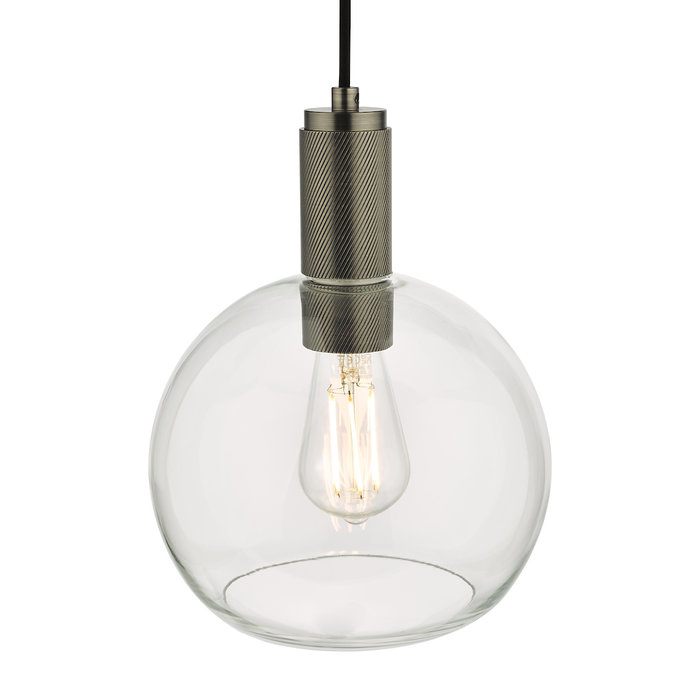 Emma - Antique Chrome and Clear Round Glass Pendant Light