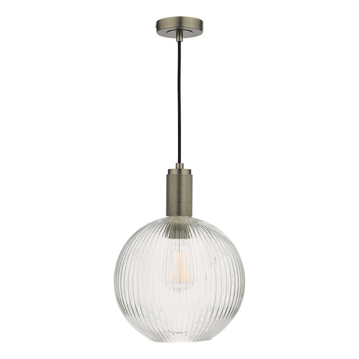 Emma - Antique Chrome and Ribbed Round Glass Pendant Light