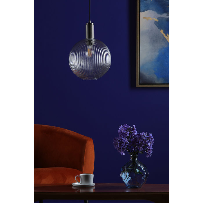 Emma - Antique Chrome and Ribbed Round Glass Pendant Light