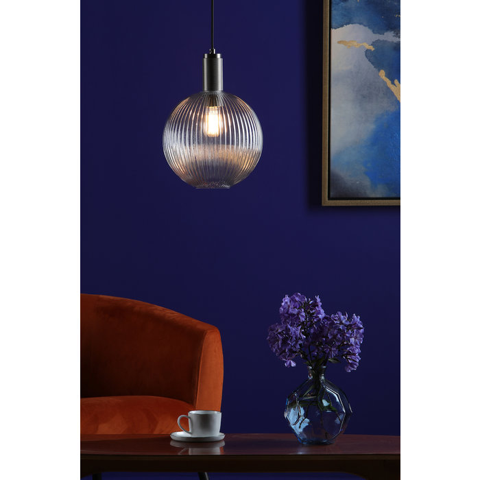 Emma - Antique Chrome and Ribbed Round Glass Pendant Light