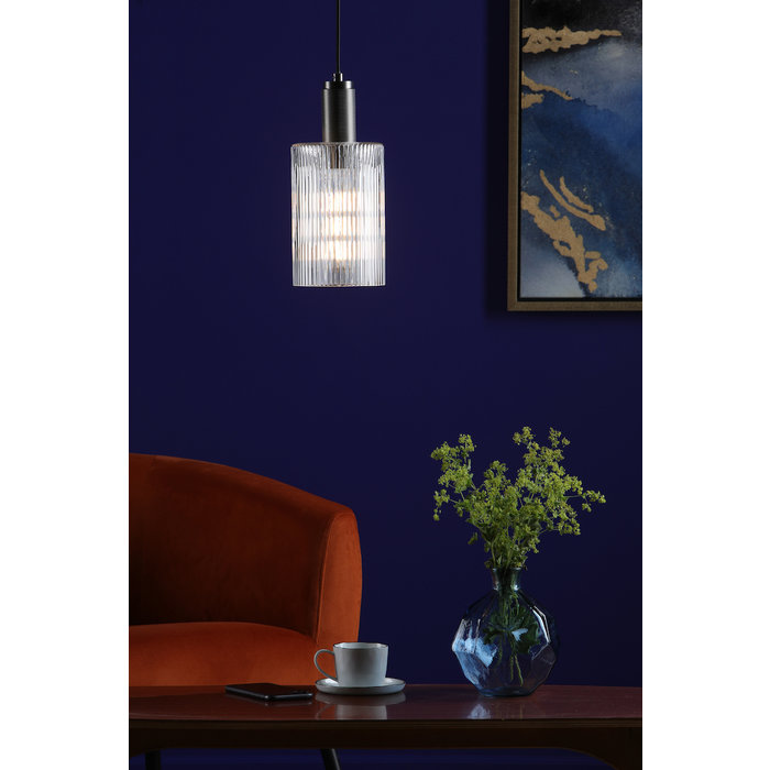 Emma - Polished Nickel and Ribbed Cylinder Glass Pendant Light