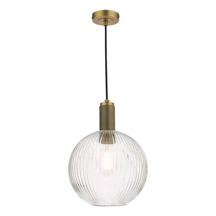 Emma - Solid Brass and Ribbed Round Glass Pendant Light