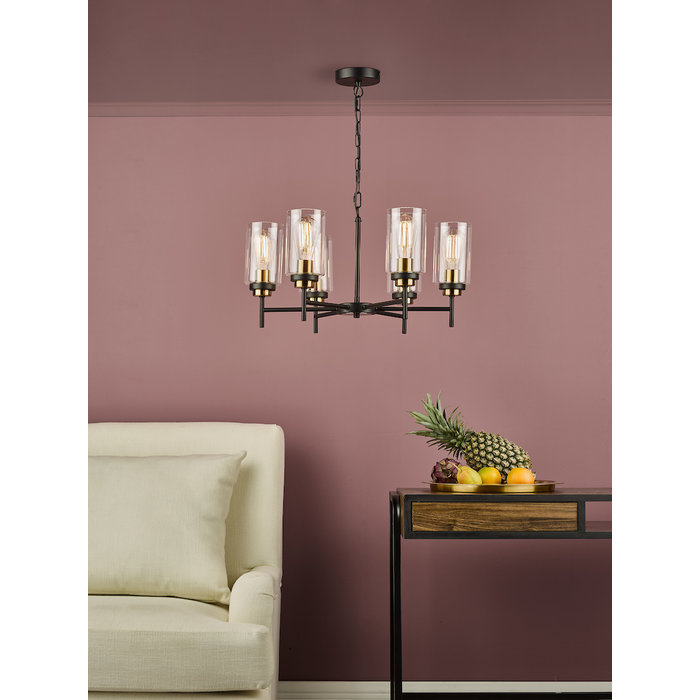 Mable - Refined Industrial Style Satin Black 6 Light Pendant