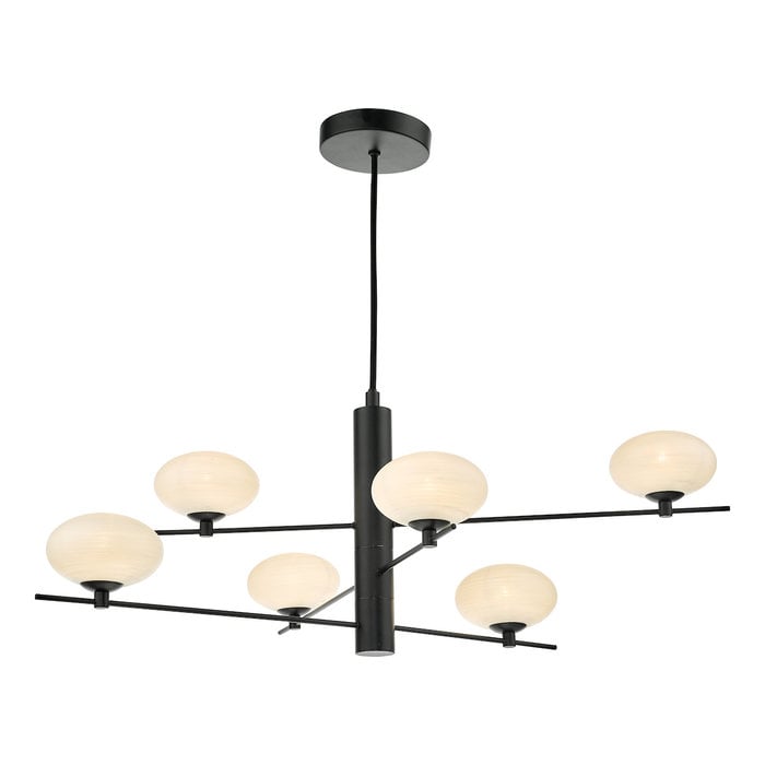 Black Feature Pendant Light – Robin - Mid Century Modern Opal Glass - 6 Light