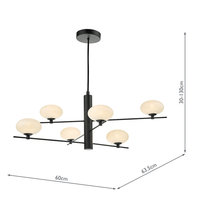 Black Feature Pendant Light – Robin - Mid Century Modern Opal Glass - 6 Light
