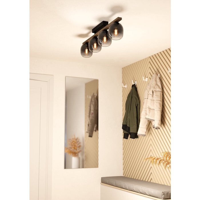 Figaro - Wood and Black/Grey Semi Flush Ceiling Light