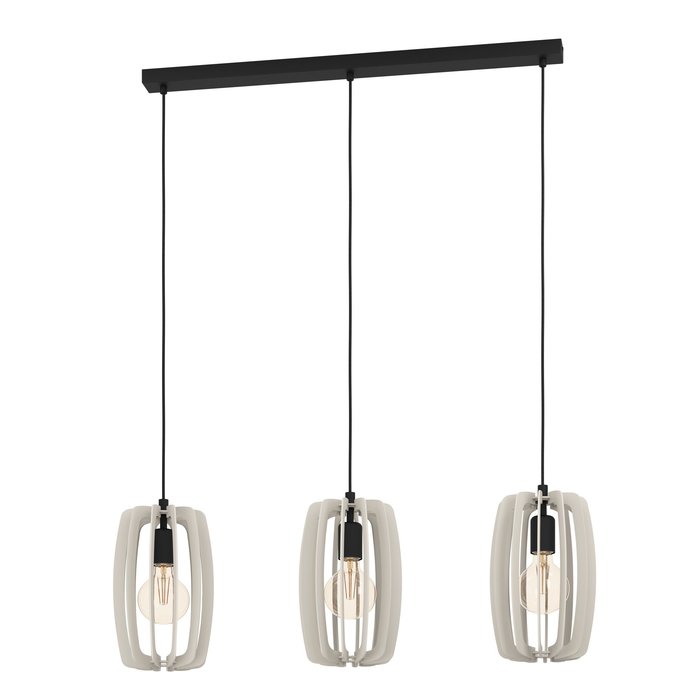 Zarra - Modern 3 Light Pendant with Wooden Grey Vertial Louvred Shades