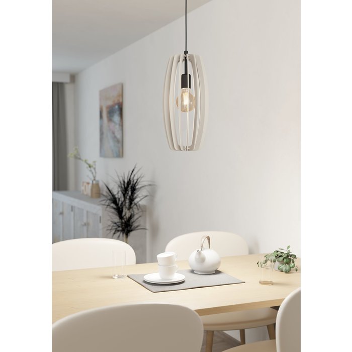 Zarra - Modern Pendant with Wooden Grey Vertial Louvred Shades