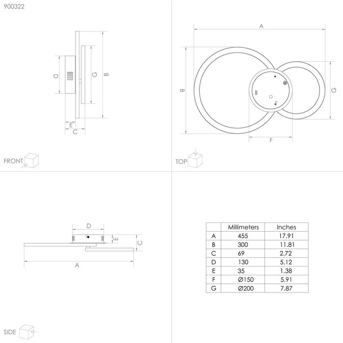 Cylch - Two Ring Black LED Flush Ceiling Light