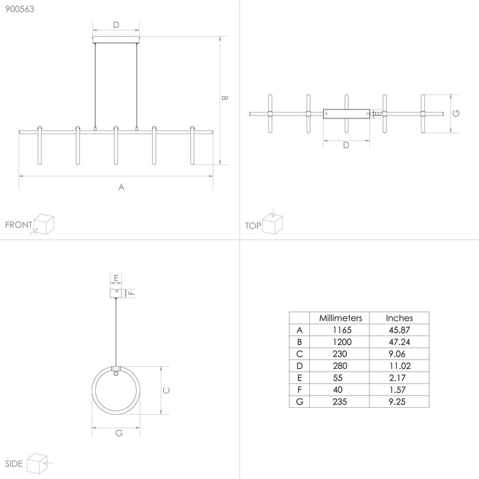 Carra - 5 Hoop Bar Pendant Light