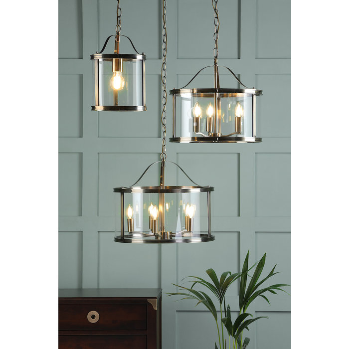 Harrington - 5 Light Antique Brass & Glass Pendant - Laura Ashley