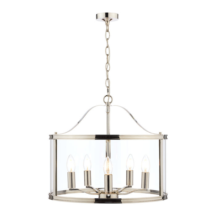 Harrington - 5 Light Polished Nickel & Glass Pendant - Laura Ashley