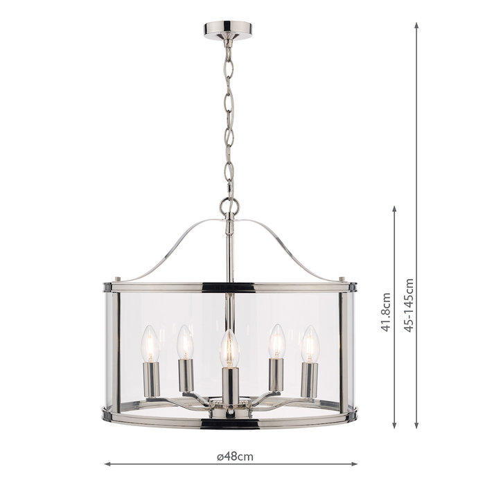 Harrington - 5 Light Polished Nickel & Glass Pendant - Laura Ashley