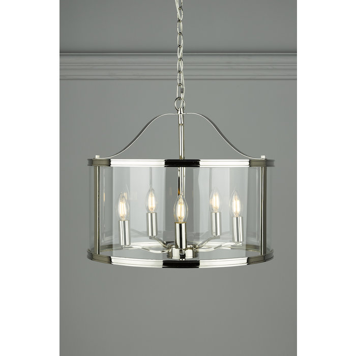 Harrington - 5 Light Polished Nickel & Glass Pendant - Laura Ashley