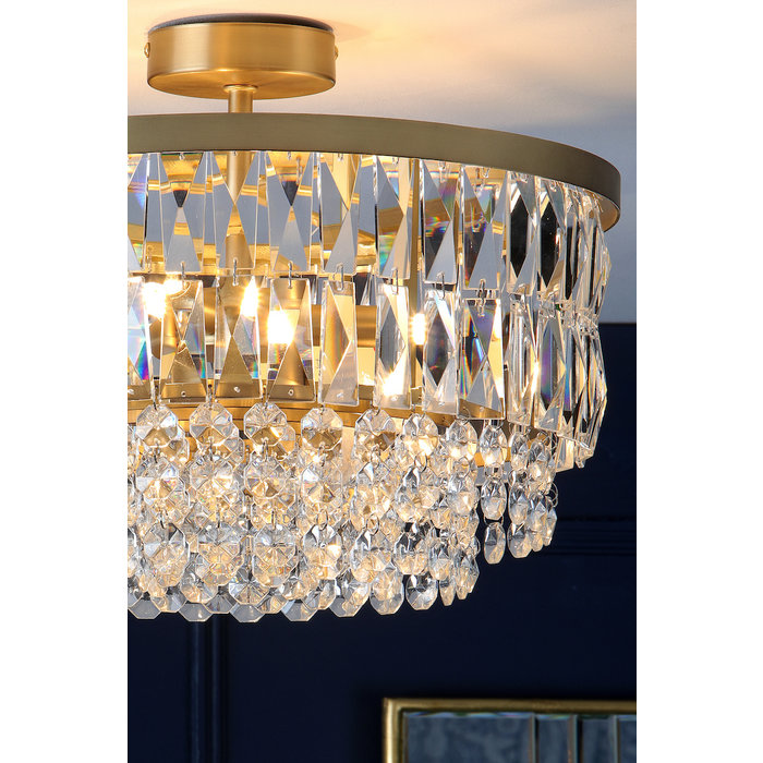 Rhosill - 3 Light Glass and Antique Brass Semi Flush - Laura Ashley