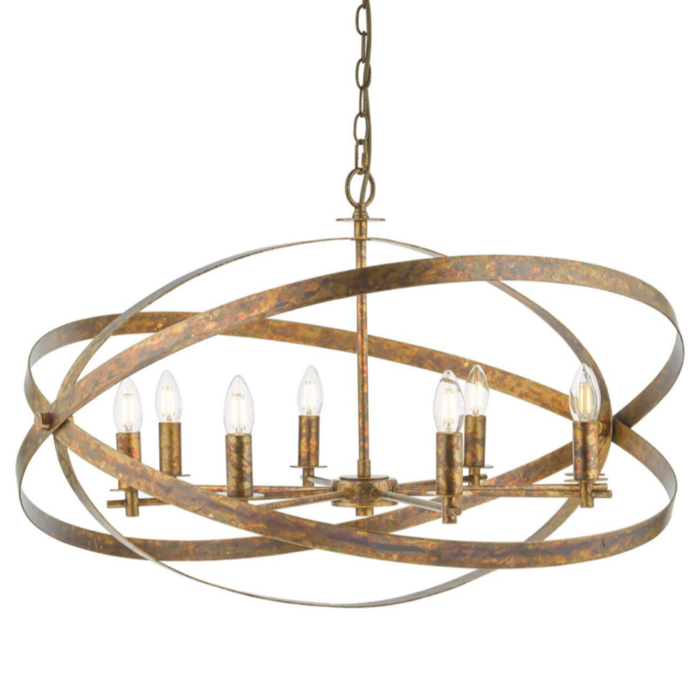 Nicola - Mottled Copper 8 Light Armed Chandelier Pendant