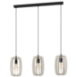 Zarra - Modern 3 Light Pendant with Wooden Grey Vertial Louvred Shades