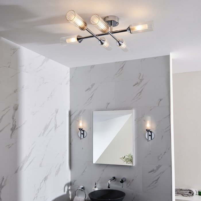 Barbara - Chrome & Frosted Glass 6 Light Semi-Flush Bathroom Light