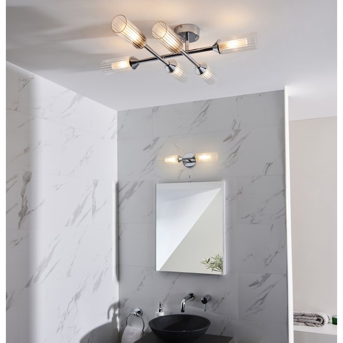 Barbara - Chrome & Frosted Glass 6 Light Semi-Flush Bathroom Light