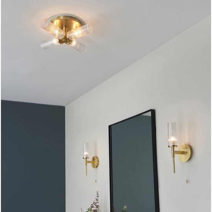 Tilly - Brushed Gold & Ribbed Glass 4 Light Semi-Flush Ceiling Light