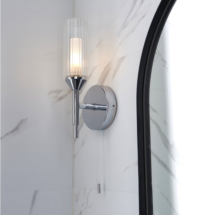 Barbara - Chrome & Ribbed Frosted Glass Single Bathroom Wall Light