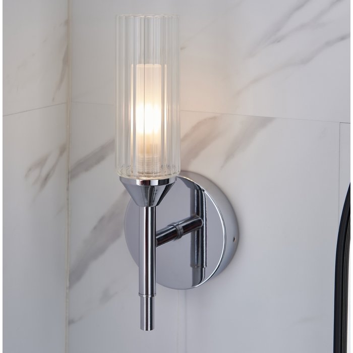 Barbara - Chrome & Ribbed Frosted Glass Single Bathroom Wall Light