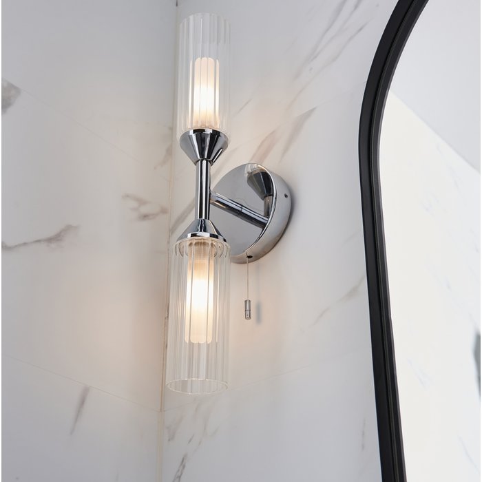 Barbara - Chrome & Ribbed Frosted Glass Bathroom Wall Light