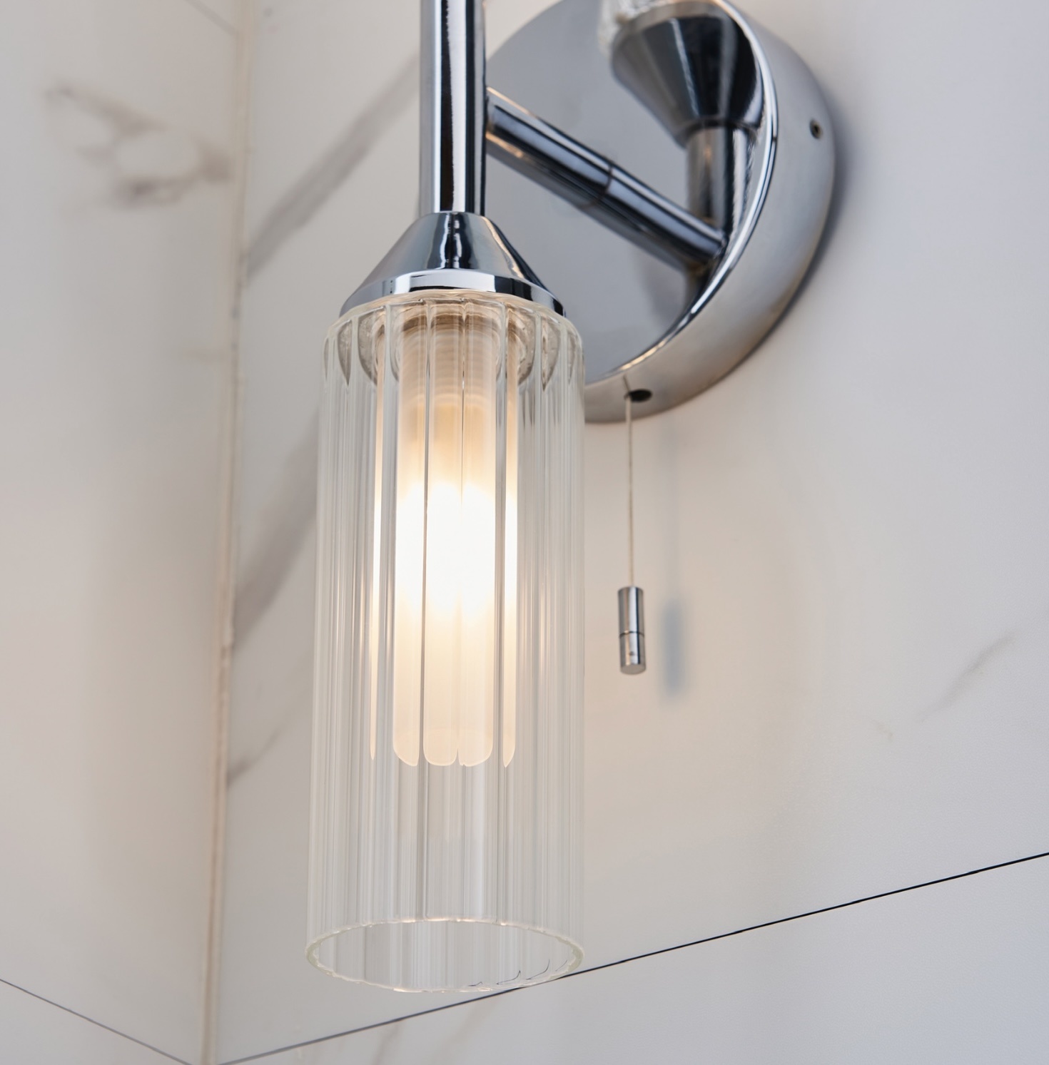 Barbara Chrome & Ribbed Frosted Glass Bathroom Wall Light Lightbox