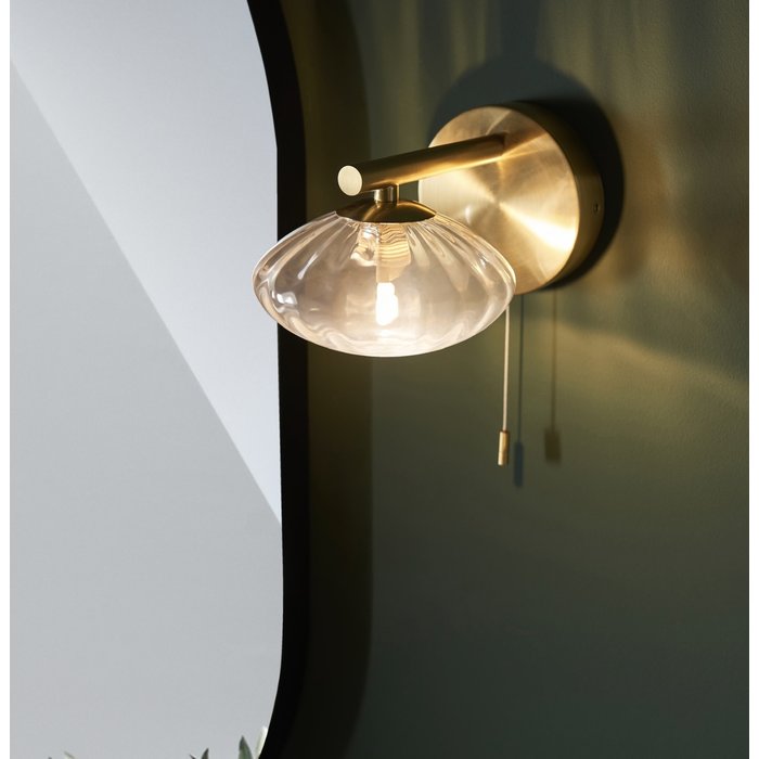 Maud - Brushed Brass & Ribbed Globe Shade Bathroom Wall Light