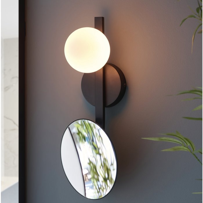 Serena - Black and Opal Bathroom Wall light with Mirror