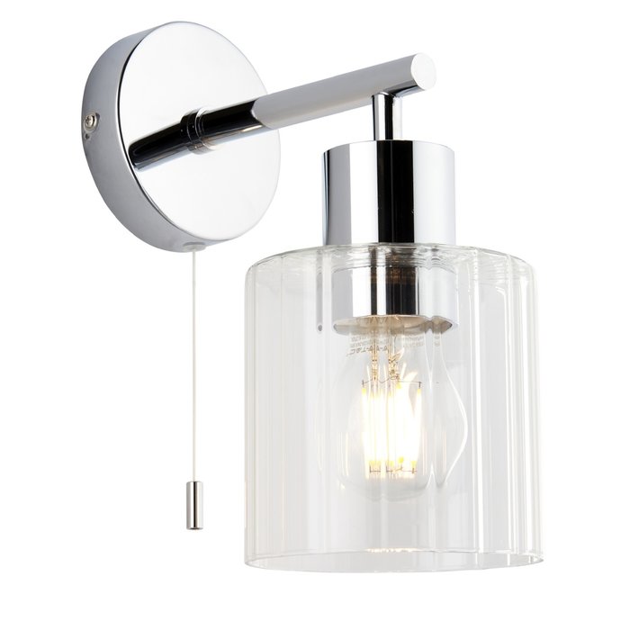 Beryl - Chrome & Ribbed Glass Shade Modern Bathroom Wall Light