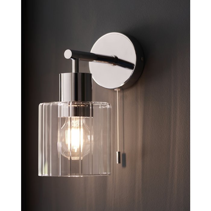 Beryl - Chrome & Ribbed Glass Shade Modern Bathroom Wall Light