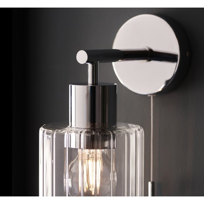 Beryl - Chrome & Ribbed Glass Shade Modern Bathroom Wall Light