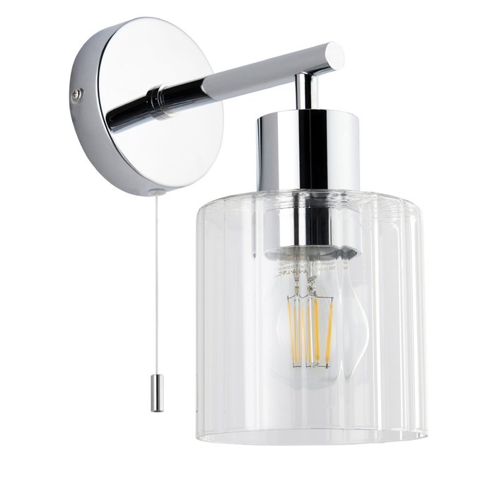 Beryl - Chrome & Ribbed Glass Shade Modern Bathroom Wall Light