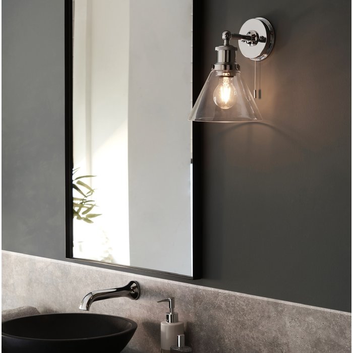 Sept - Chrome & Glass Shade Modern Bathroom Wall Light