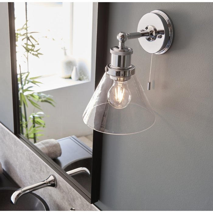 Sept - Chrome & Glass Shade Modern Bathroom Wall Light