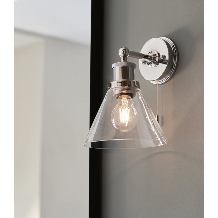 Sept - Chrome & Glass Shade Modern Bathroom Wall Light