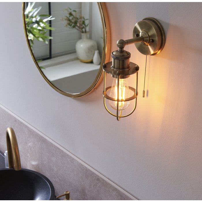 Annie - Antique Brass Industrial Bathroom Wall Light