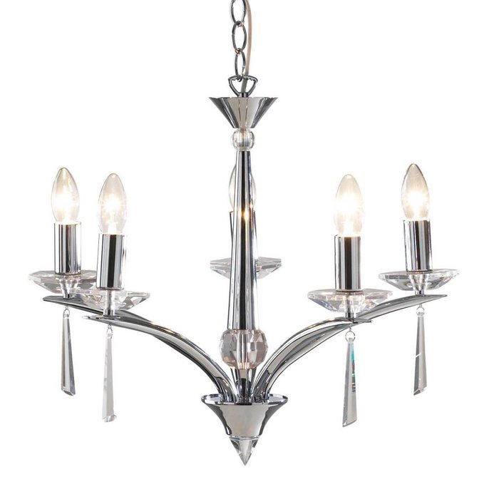 Art Deco Chandlier - 5 Light - Polished Chrome & Crystal