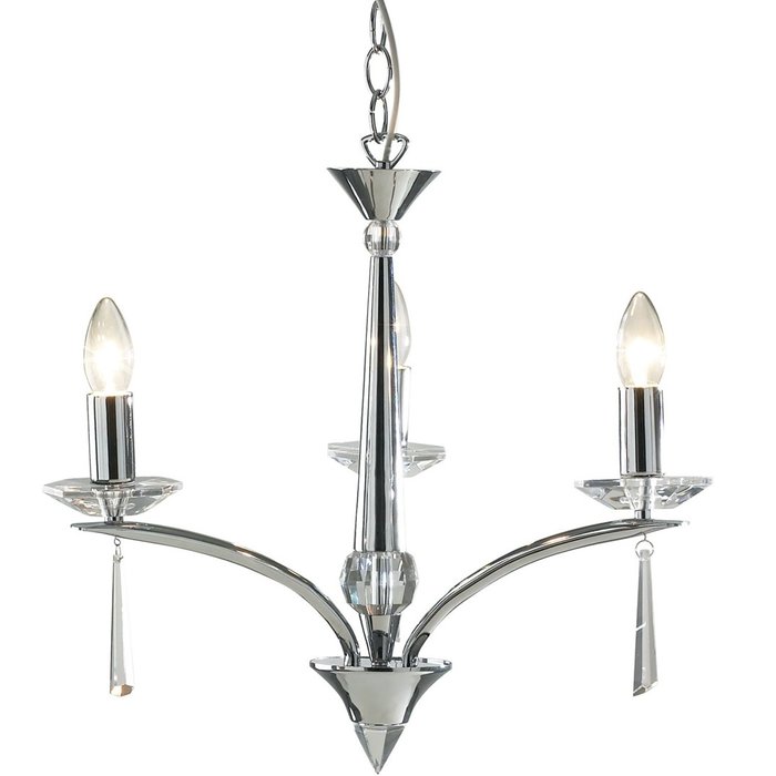 Art Deco Chandelier - 3 Light - Polished Chrome & Crystal